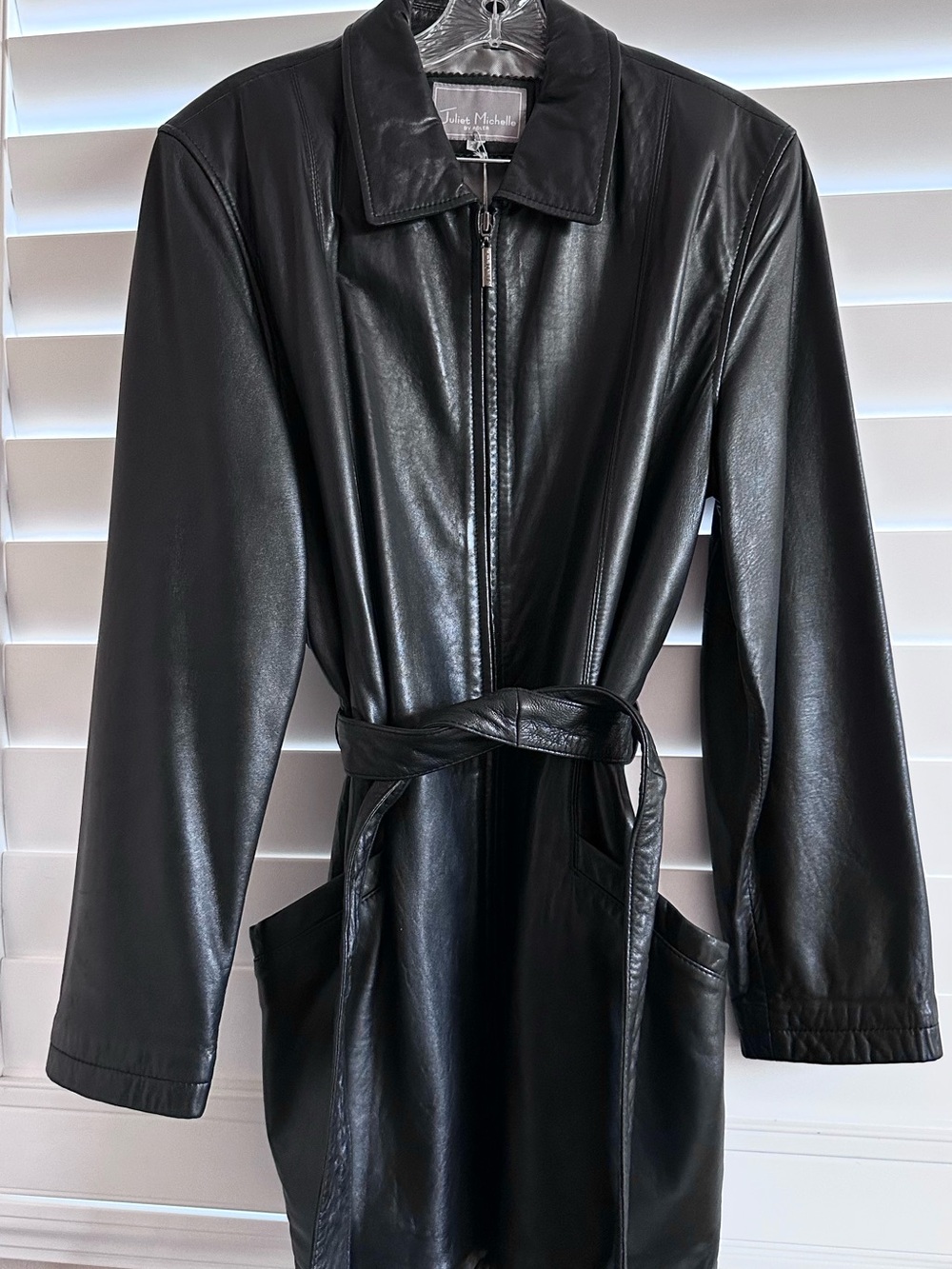 VTG 1990S Michele Black Leather Zip-Belt Jacket Classic Leather Coat Size-L/XL